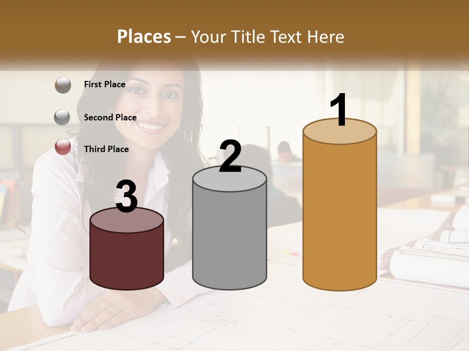 A Woman Sitting At A Desk In An Office PowerPoint Template