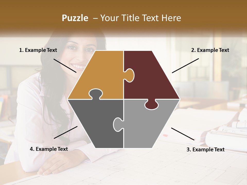 A Woman Sitting At A Desk In An Office PowerPoint Template