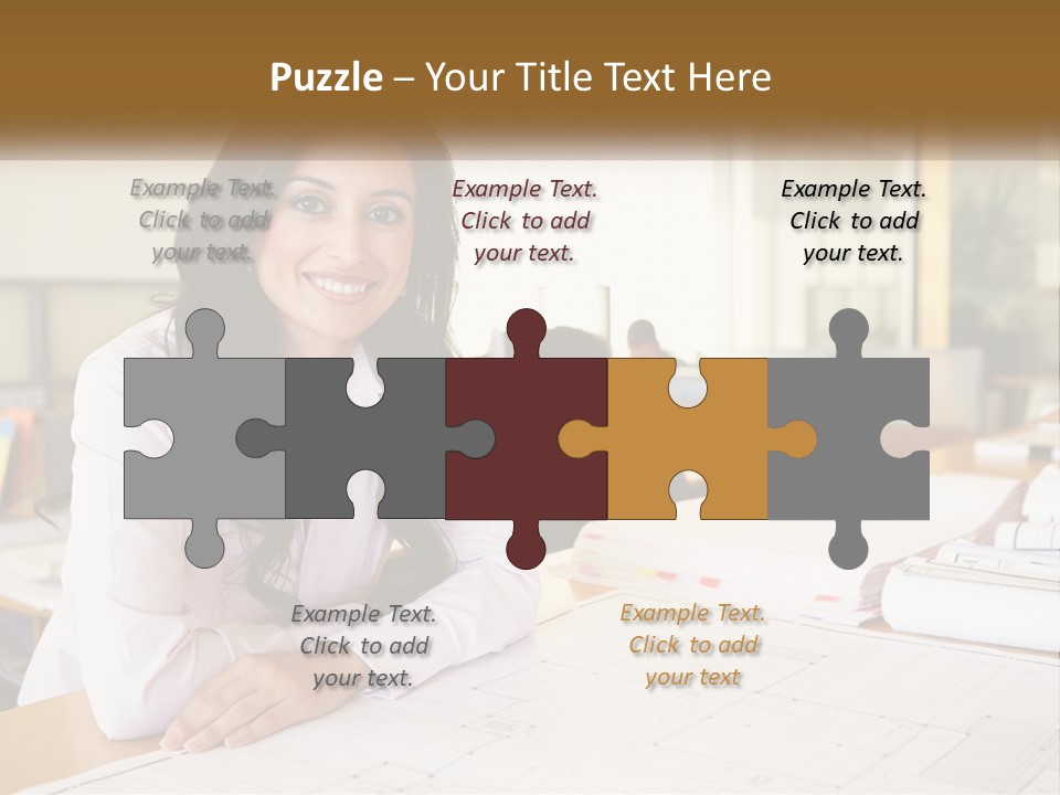 A Woman Sitting At A Desk In An Office PowerPoint Template