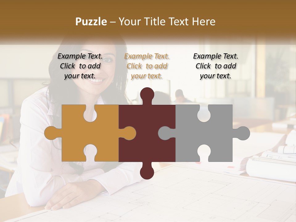 A Woman Sitting At A Desk In An Office PowerPoint Template