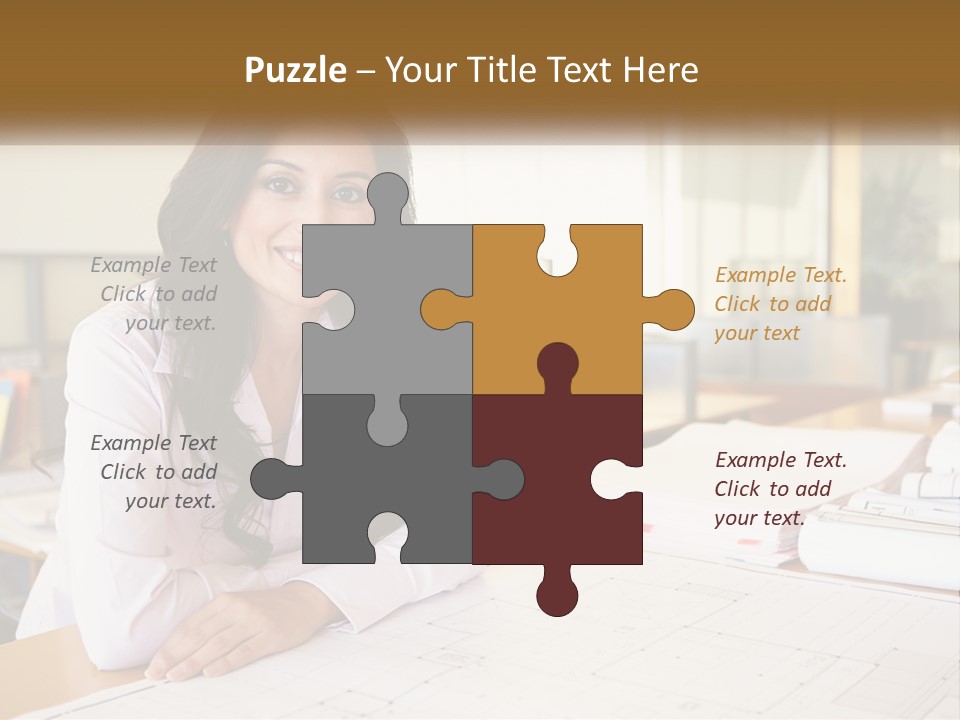 A Woman Sitting At A Desk In An Office PowerPoint Template