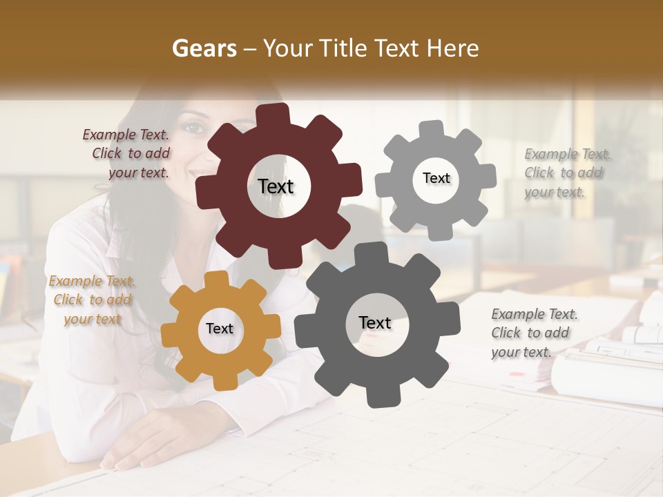 A Woman Sitting At A Desk In An Office PowerPoint Template