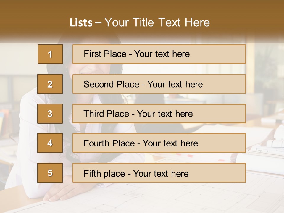 A Woman Sitting At A Desk In An Office PowerPoint Template