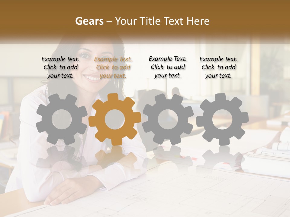 A Woman Sitting At A Desk In An Office PowerPoint Template