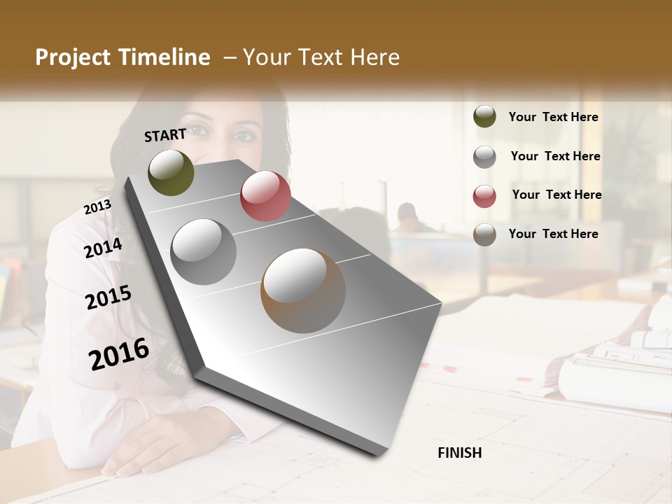 A Woman Sitting At A Desk In An Office PowerPoint Template