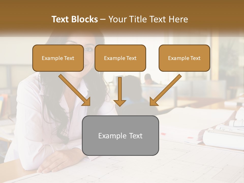 A Woman Sitting At A Desk In An Office PowerPoint Template