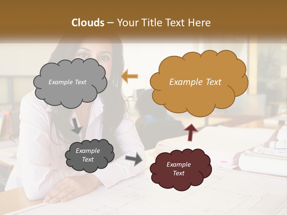 A Woman Sitting At A Desk In An Office PowerPoint Template