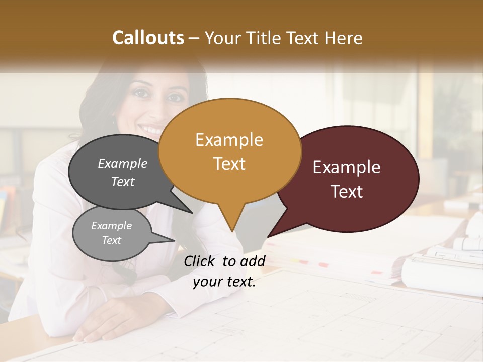 A Woman Sitting At A Desk In An Office PowerPoint Template