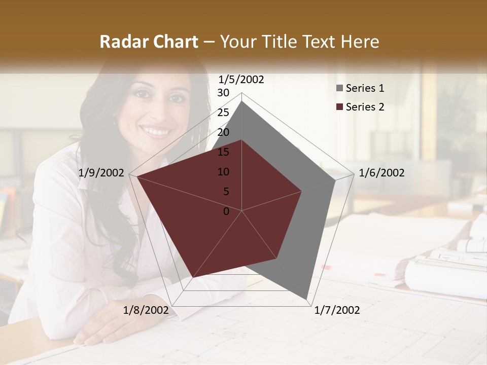 A Woman Sitting At A Desk In An Office PowerPoint Template