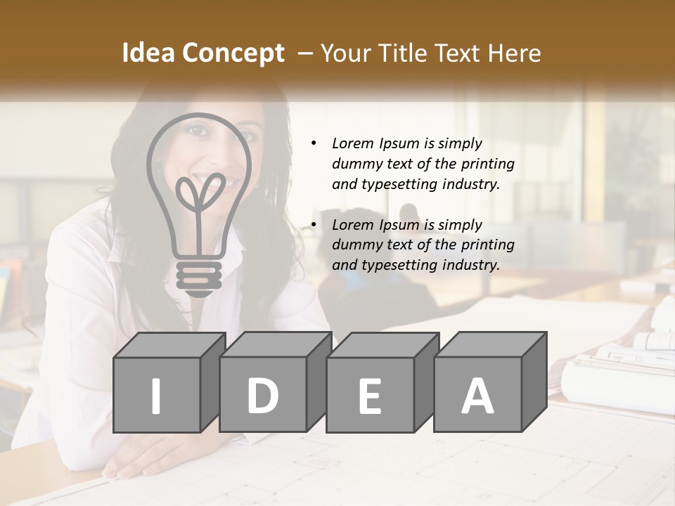 A Woman Sitting At A Desk In An Office PowerPoint Template