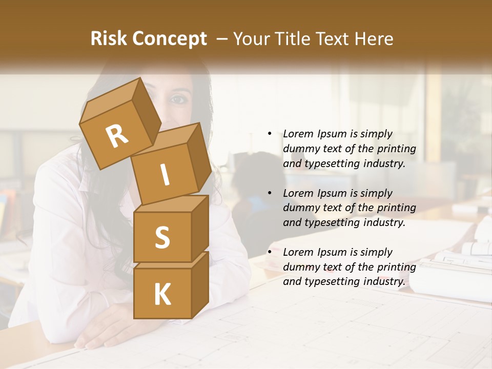 A Woman Sitting At A Desk In An Office PowerPoint Template