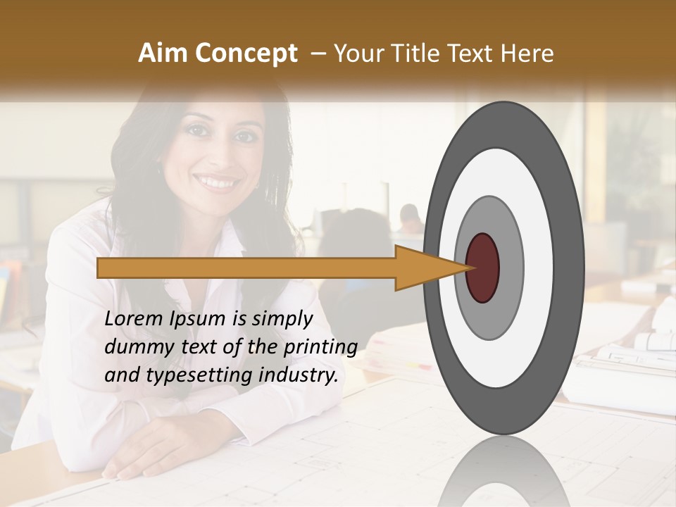 A Woman Sitting At A Desk In An Office PowerPoint Template