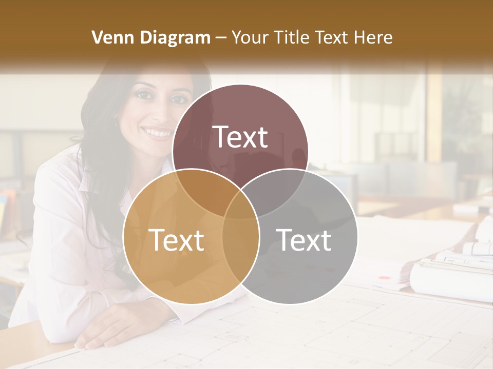 A Woman Sitting At A Desk In An Office PowerPoint Template