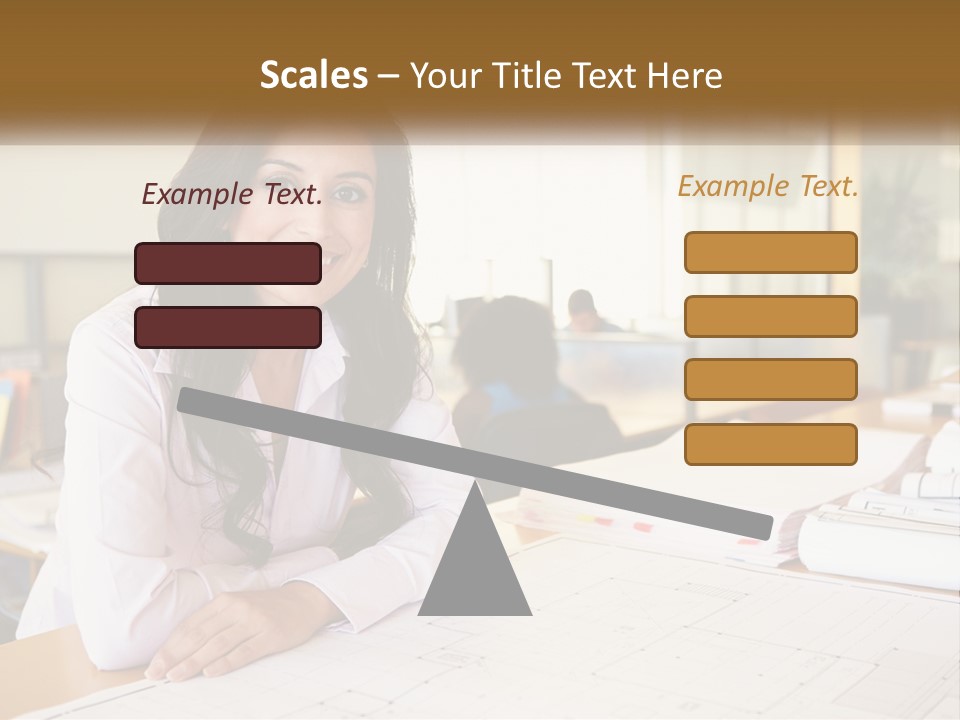 A Woman Sitting At A Desk In An Office PowerPoint Template