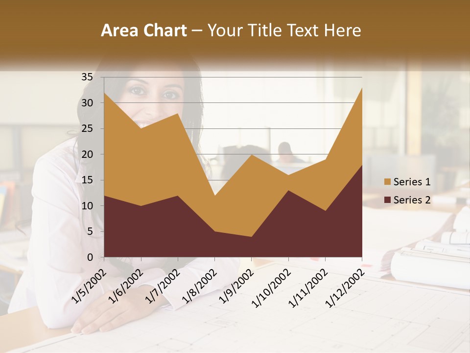 A Woman Sitting At A Desk In An Office PowerPoint Template