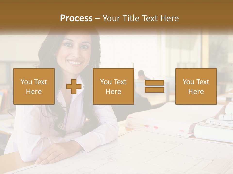 A Woman Sitting At A Desk In An Office PowerPoint Template