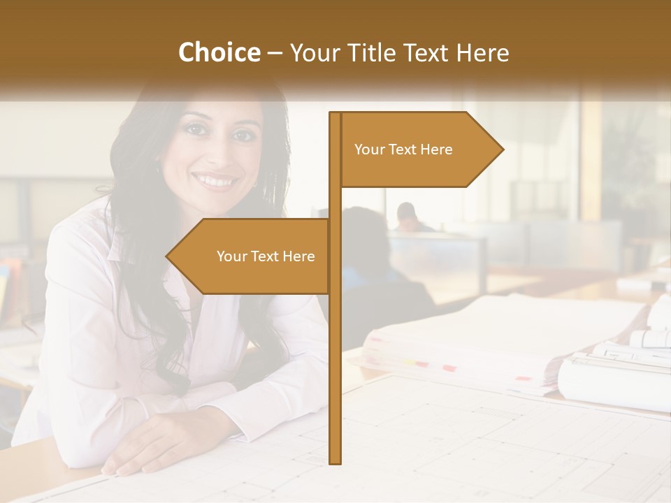 A Woman Sitting At A Desk In An Office PowerPoint Template