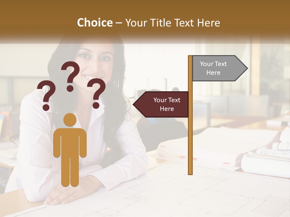 A Woman Sitting At A Desk In An Office PowerPoint Template