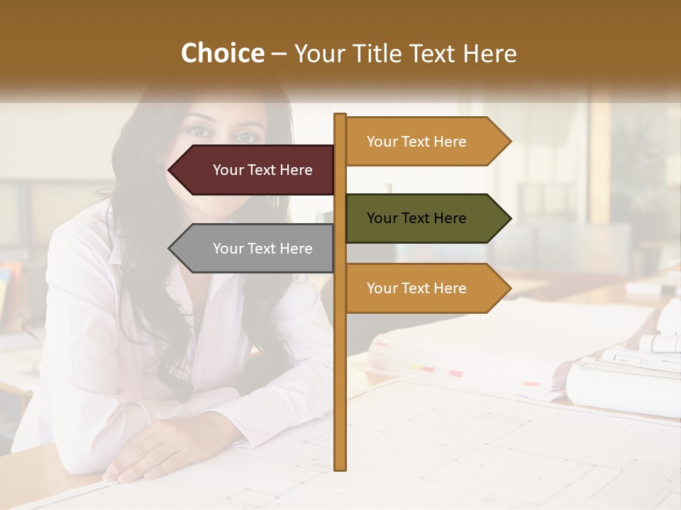 A Woman Sitting At A Desk In An Office PowerPoint Template