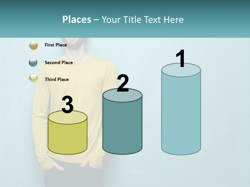 A Man Standing In Front Of A Blue Wall With His Hands In His Pockets PowerPoint Template