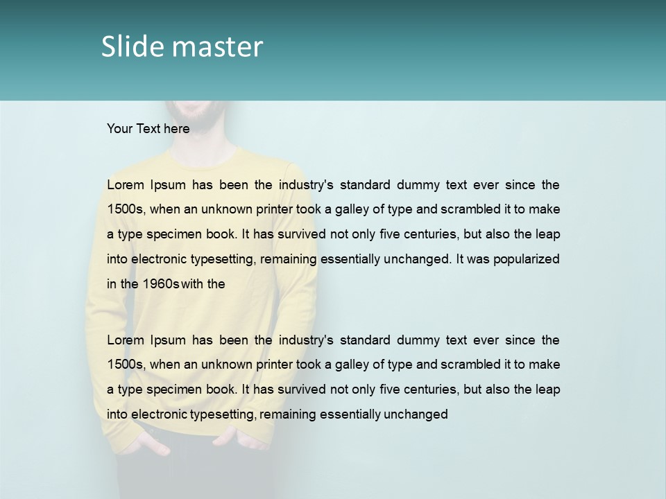 A Man Standing In Front Of A Blue Wall With His Hands In His Pockets PowerPoint Template