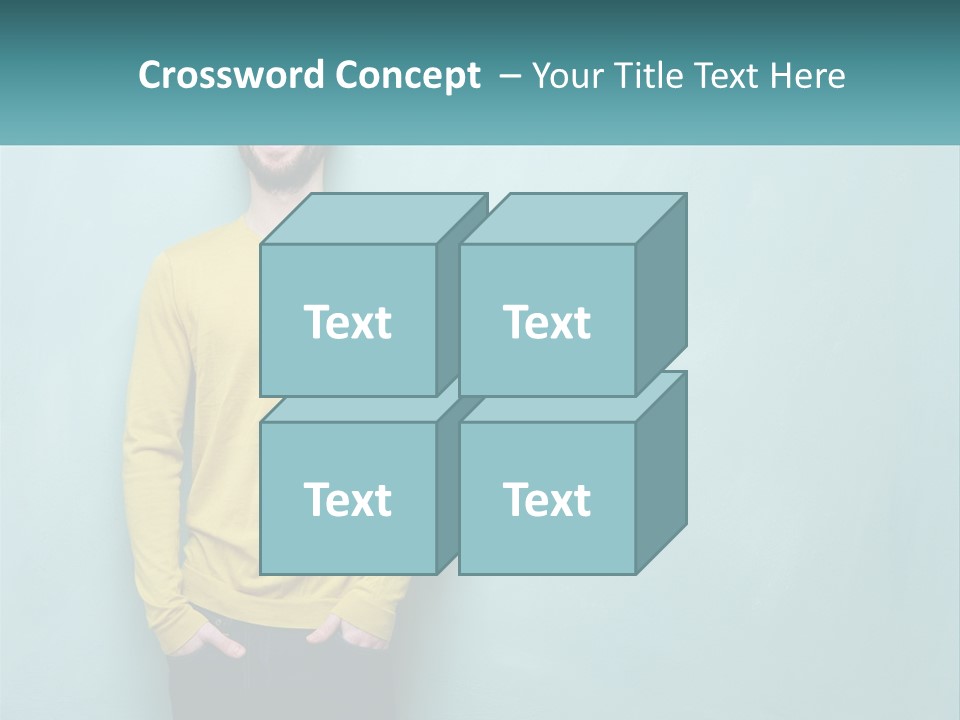 A Man Standing In Front Of A Blue Wall With His Hands In His Pockets PowerPoint Template
