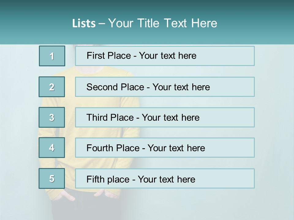 A Man Standing In Front Of A Blue Wall With His Hands In His Pockets PowerPoint Template