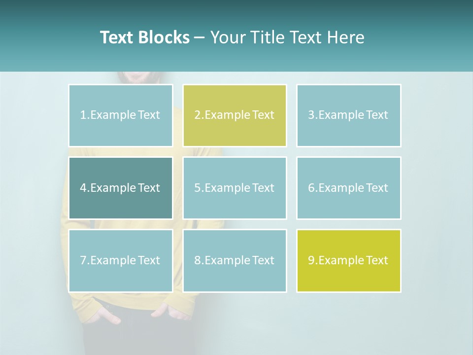 A Man Standing In Front Of A Blue Wall With His Hands In His Pockets PowerPoint Template