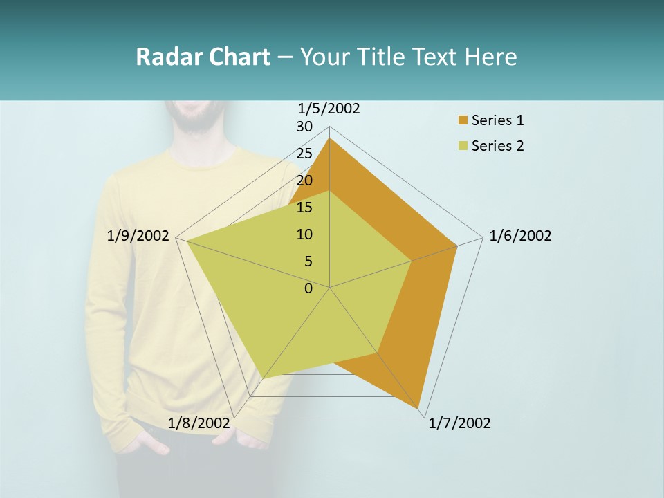 A Man Standing In Front Of A Blue Wall With His Hands In His Pockets PowerPoint Template