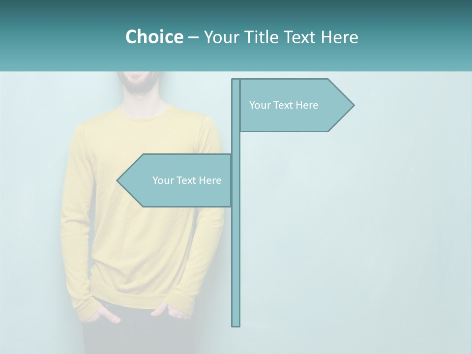 A Man Standing In Front Of A Blue Wall With His Hands In His Pockets PowerPoint Template