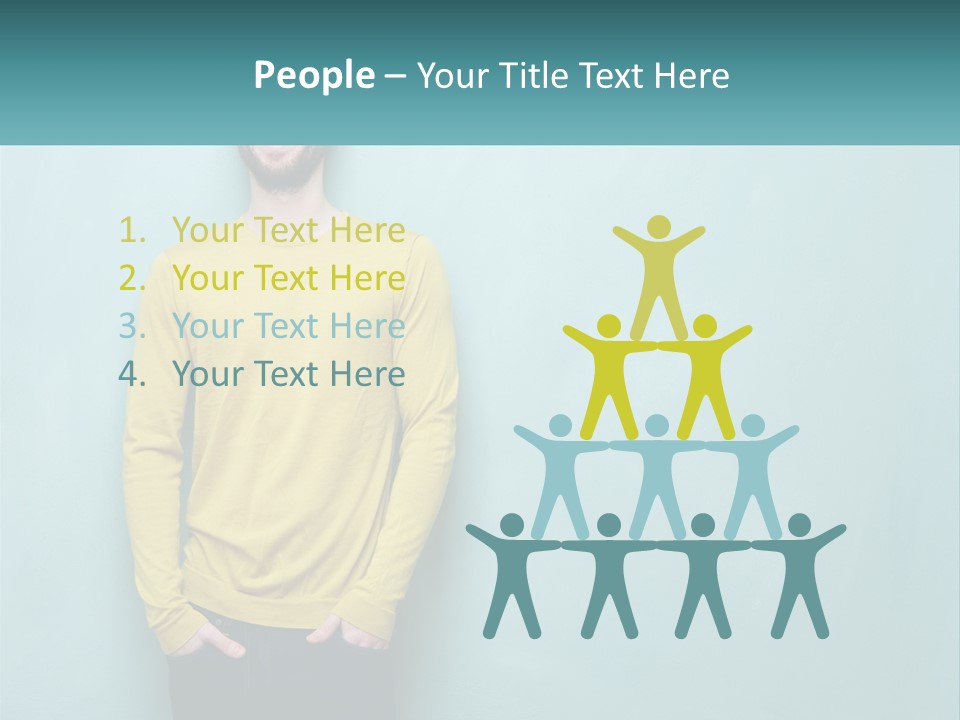 A Man Standing In Front Of A Blue Wall With His Hands In His Pockets PowerPoint Template