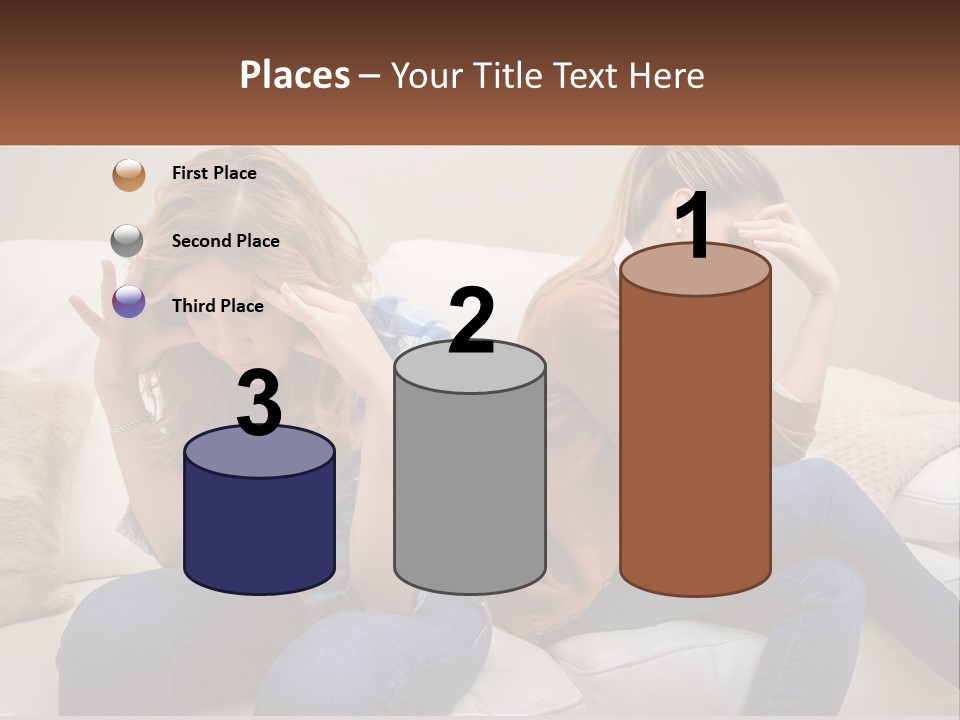 Two Women Sitting On A Couch With Their Hands On Their Head PowerPoint Template