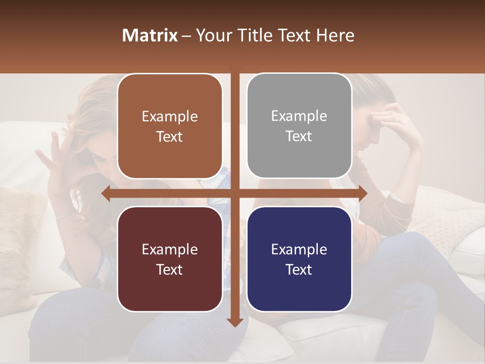 Two Women Sitting On A Couch With Their Hands On Their Head PowerPoint Template