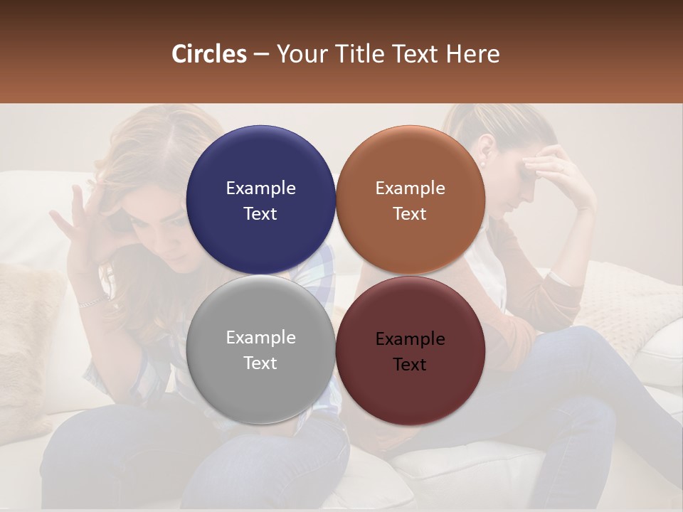 Two Women Sitting On A Couch With Their Hands On Their Head PowerPoint Template