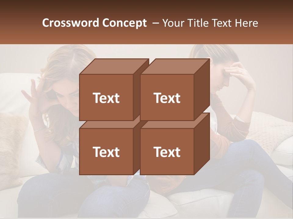 Two Women Sitting On A Couch With Their Hands On Their Head PowerPoint Template