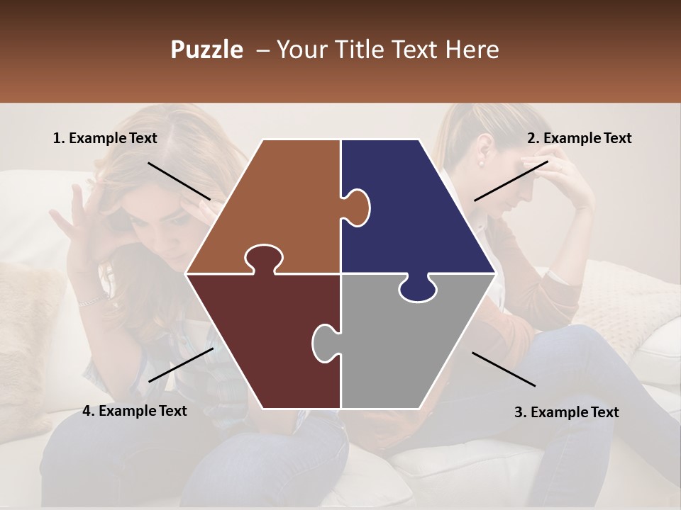 Two Women Sitting On A Couch With Their Hands On Their Head PowerPoint Template