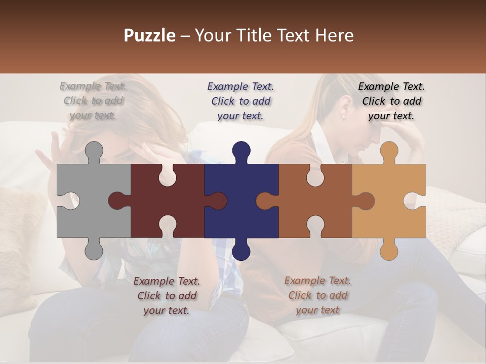 Two Women Sitting On A Couch With Their Hands On Their Head PowerPoint Template