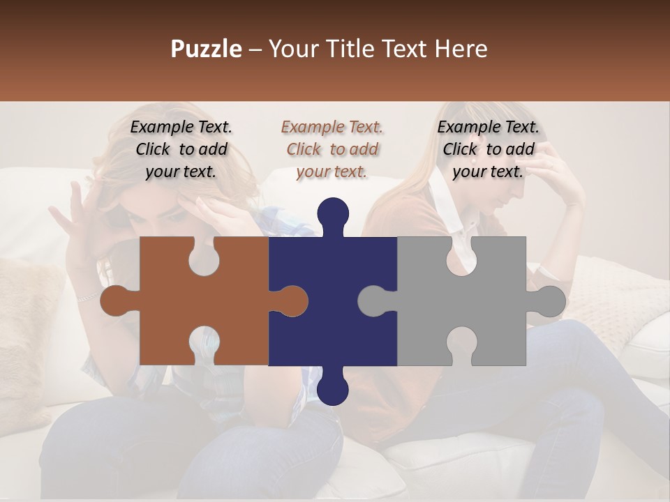 Two Women Sitting On A Couch With Their Hands On Their Head PowerPoint Template