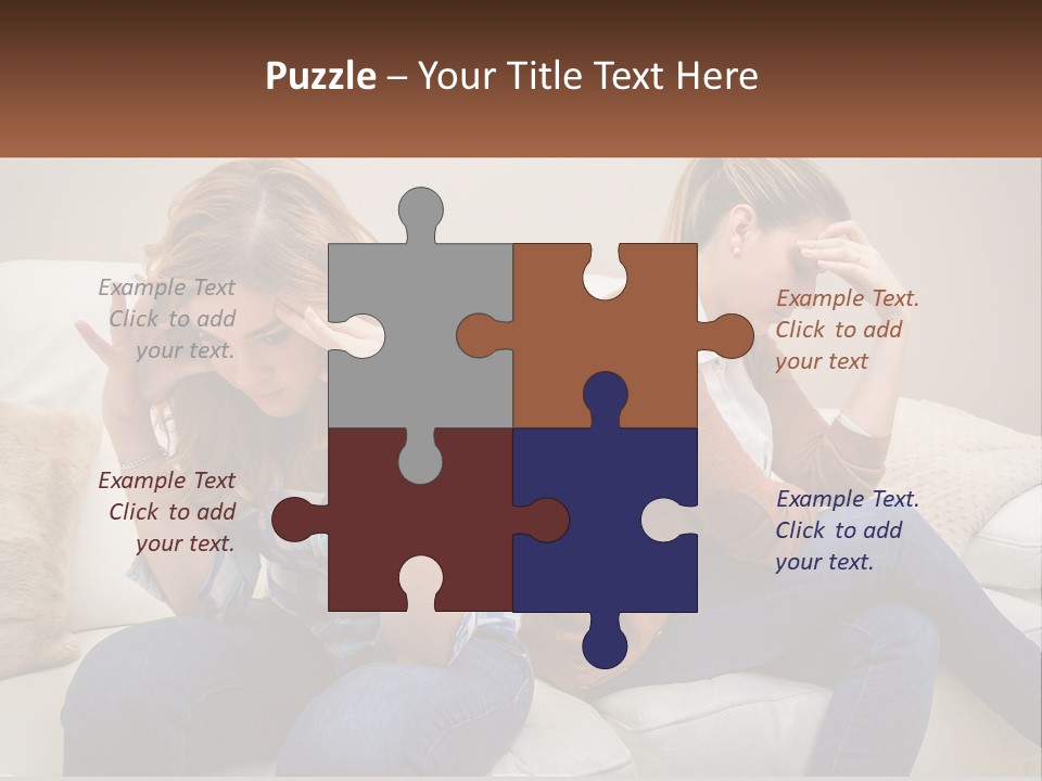 Two Women Sitting On A Couch With Their Hands On Their Head PowerPoint Template