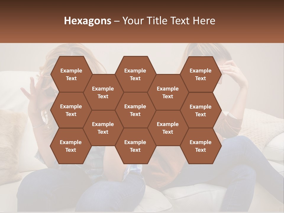 Two Women Sitting On A Couch With Their Hands On Their Head PowerPoint Template