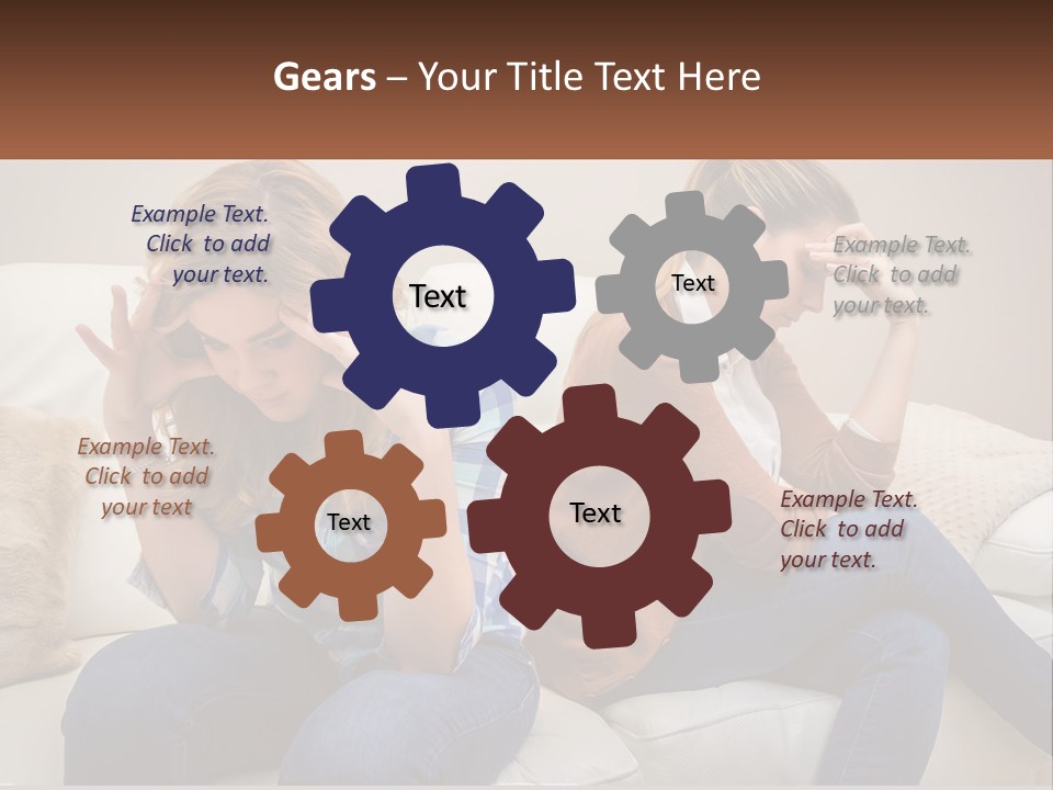 Two Women Sitting On A Couch With Their Hands On Their Head PowerPoint Template