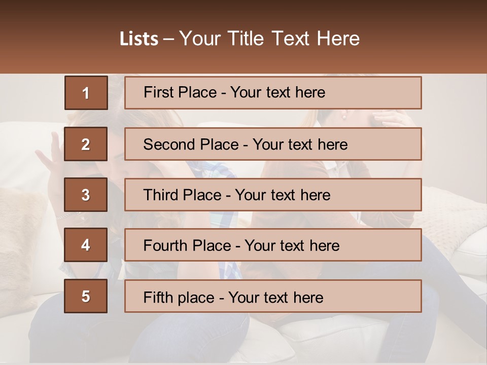 Two Women Sitting On A Couch With Their Hands On Their Head PowerPoint Template