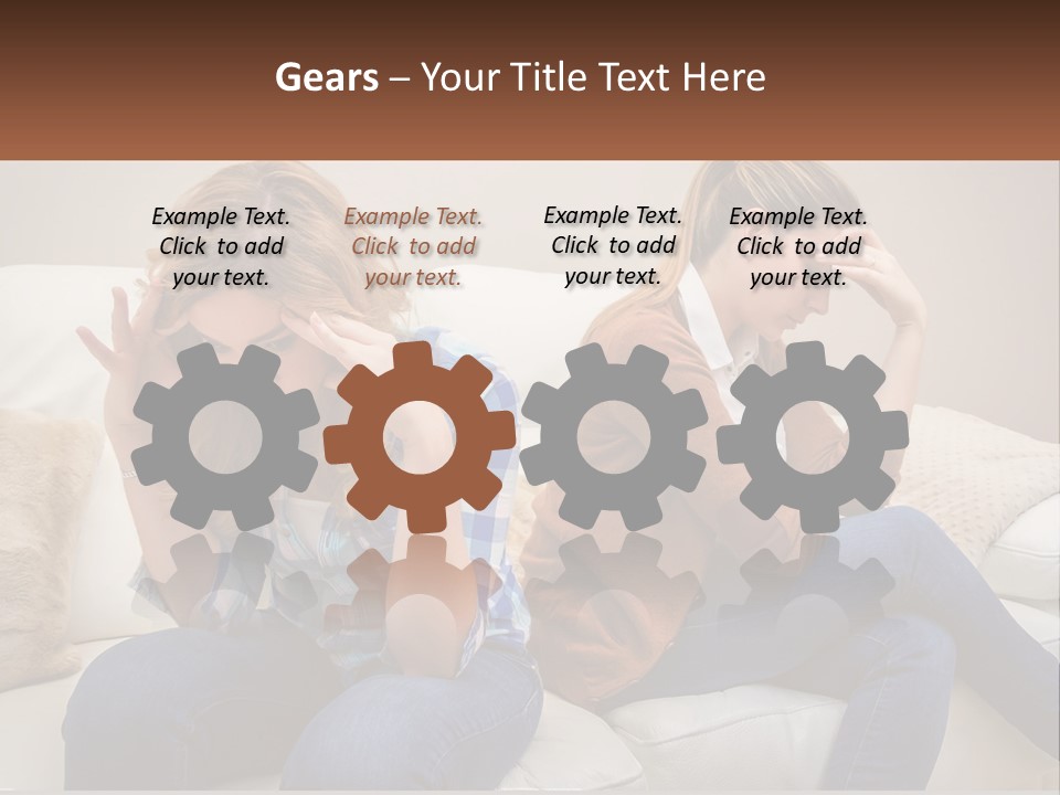 Two Women Sitting On A Couch With Their Hands On Their Head PowerPoint Template