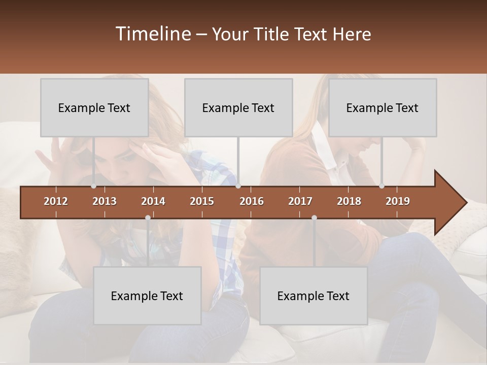 Two Women Sitting On A Couch With Their Hands On Their Head PowerPoint Template