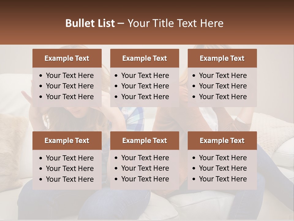 Two Women Sitting On A Couch With Their Hands On Their Head PowerPoint Template