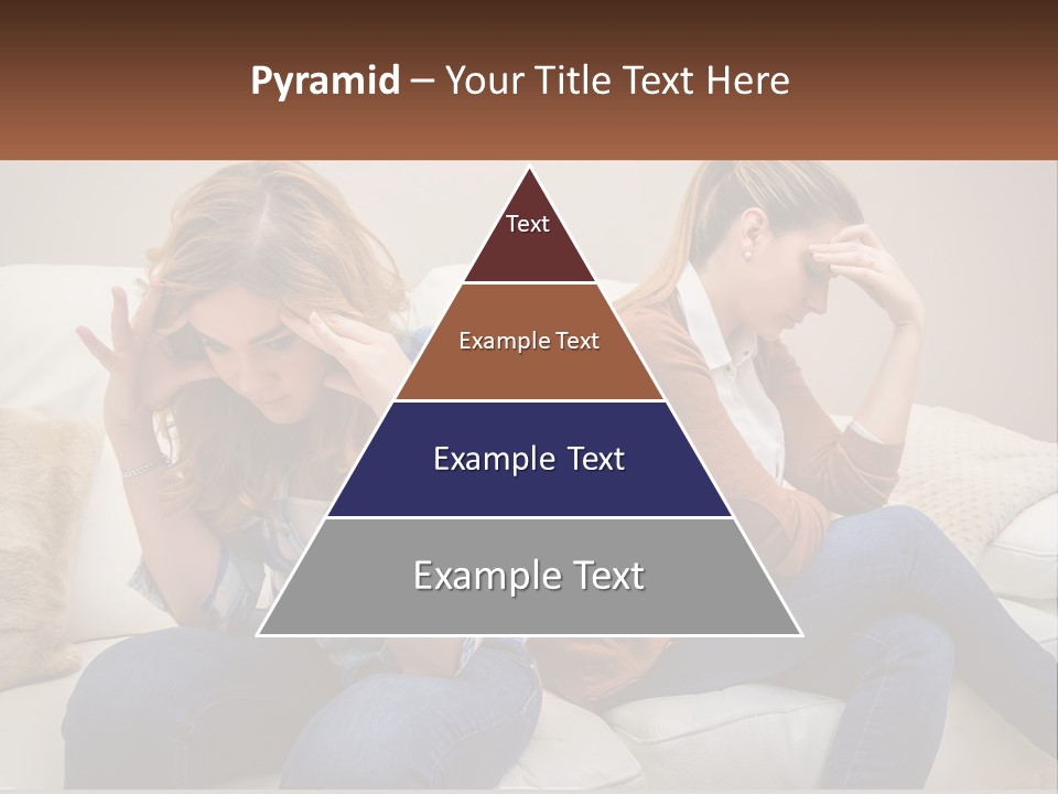 Two Women Sitting On A Couch With Their Hands On Their Head PowerPoint Template