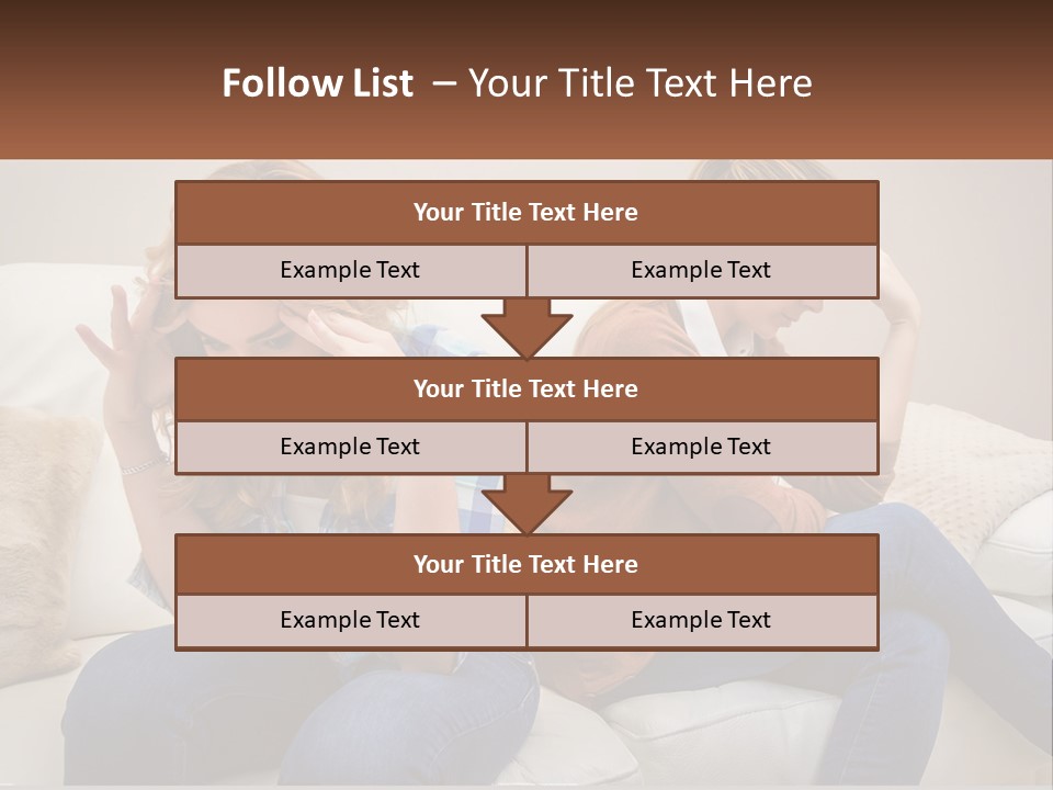 Two Women Sitting On A Couch With Their Hands On Their Head PowerPoint Template