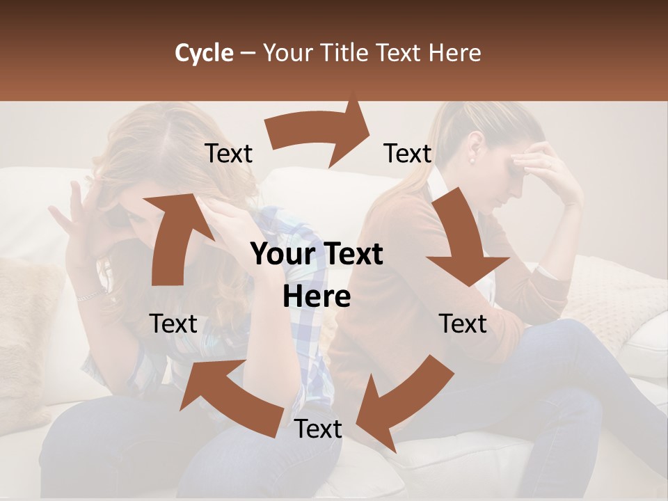 Two Women Sitting On A Couch With Their Hands On Their Head PowerPoint Template