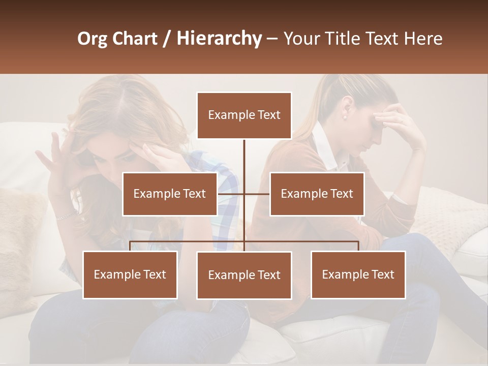 Two Women Sitting On A Couch With Their Hands On Their Head PowerPoint Template