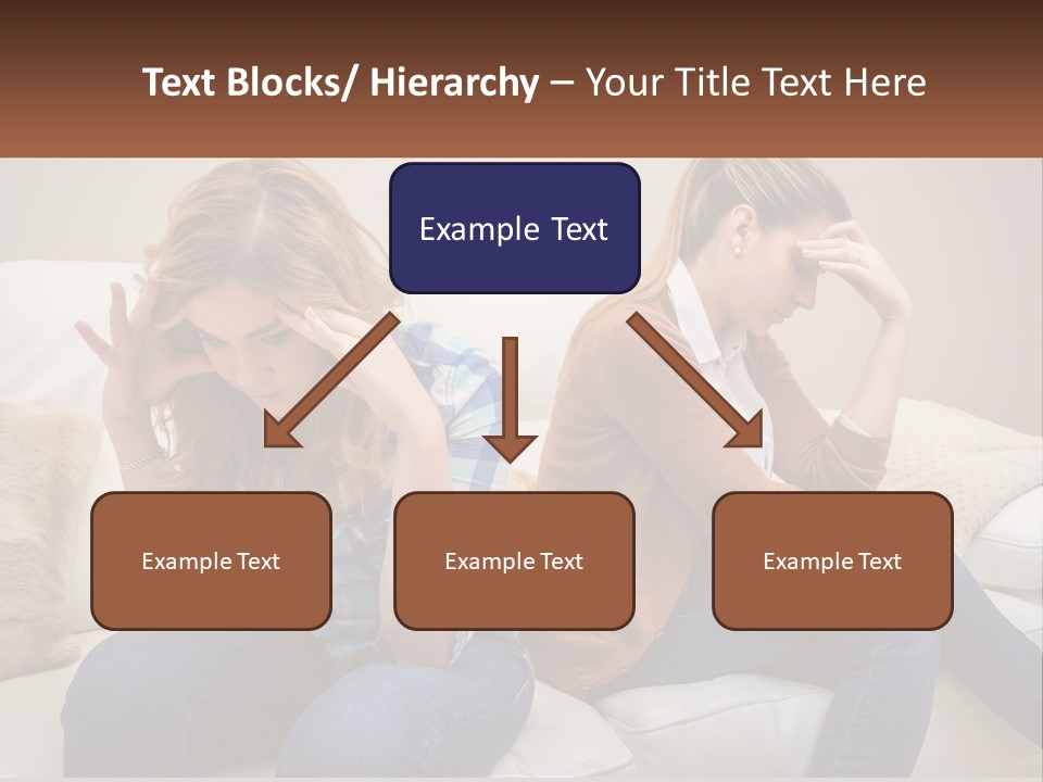 Two Women Sitting On A Couch With Their Hands On Their Head PowerPoint Template